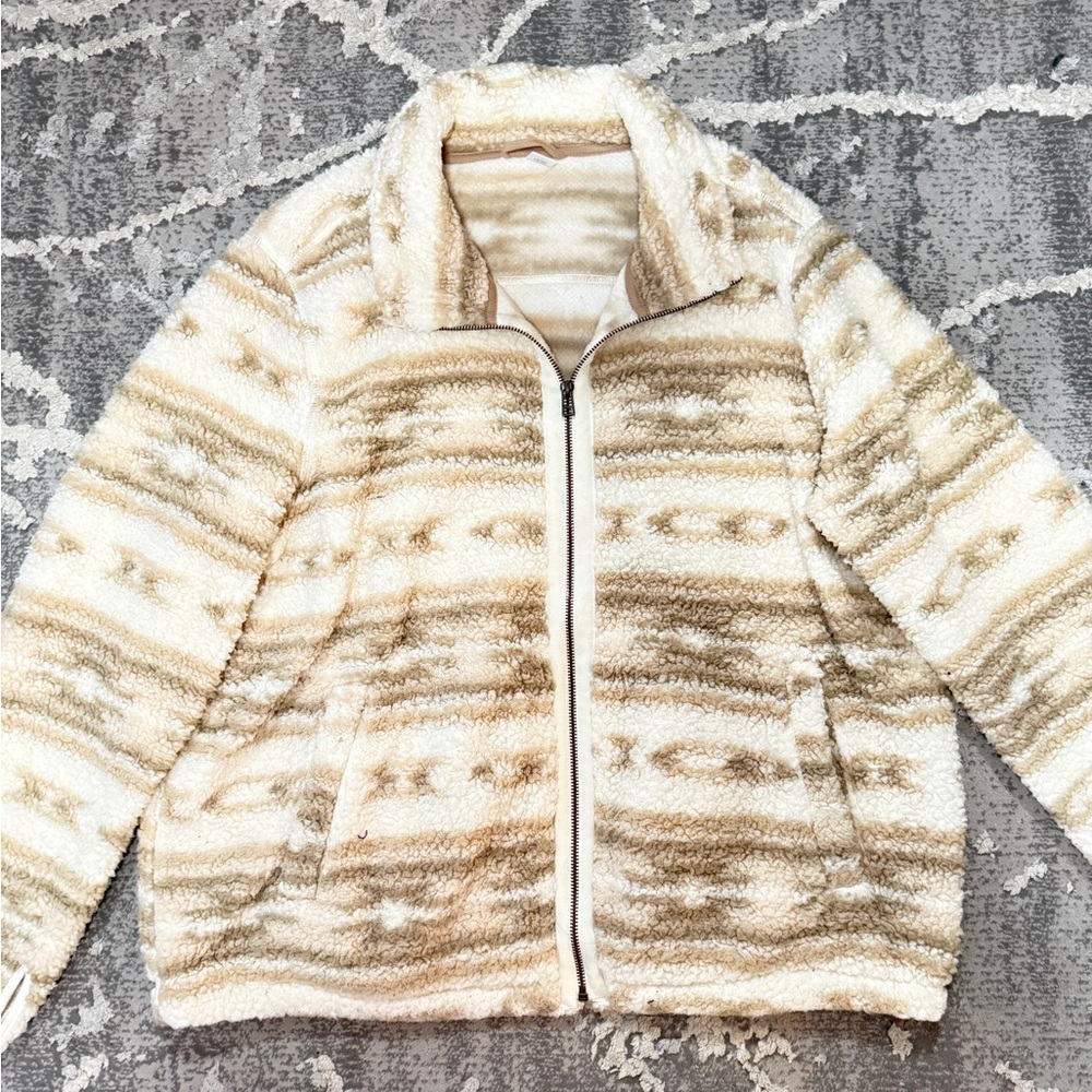 Old Navy Cream and Tan Sherpa Zip Up